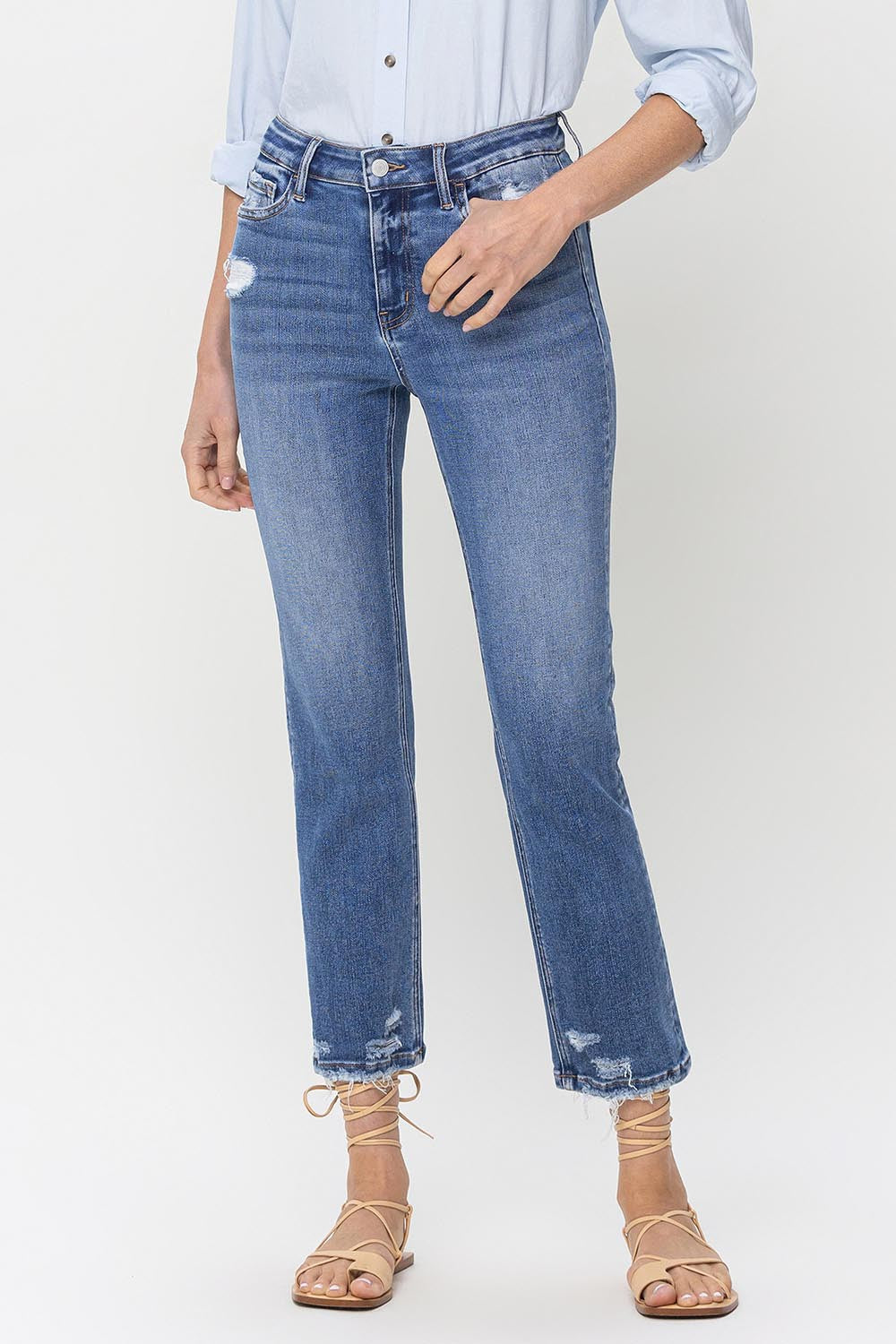 Stilla | High Rise Raw Hem Straight Jeans