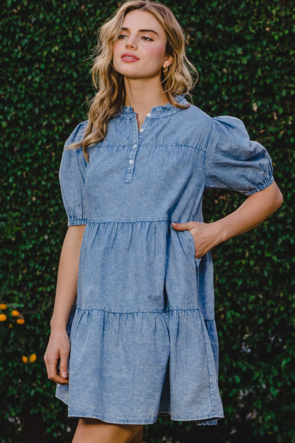 Stilla | Vasket Lagdelt Mini Denim Kjole