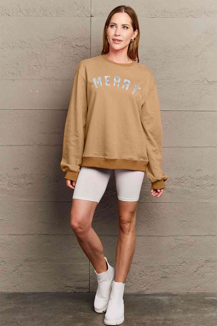 Stilla | Love Full Size Merry Graphic Sweatshirt