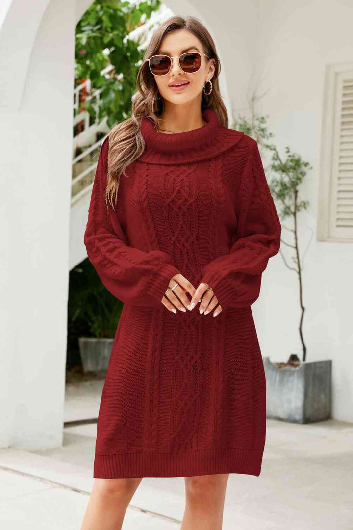 Stilla | Højre Mixed Strik Turtleneck Lantern Ærme Sweater Kjole