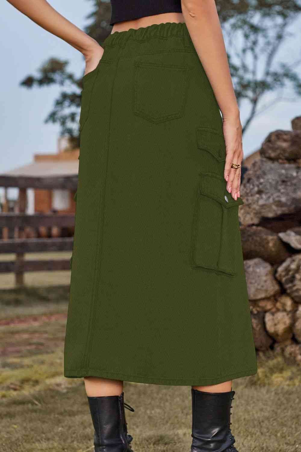 Stilla | Front Midi Denim Skirt Med Lommer