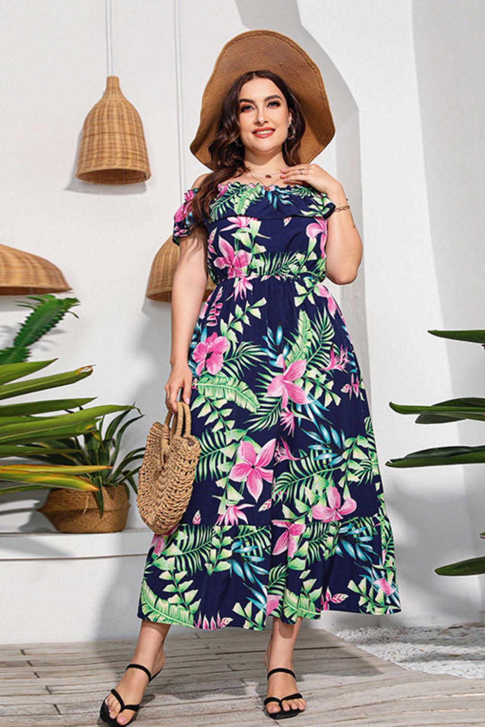 Stilla | Størrelse Floral Off-Shoulder Maxi Kjole