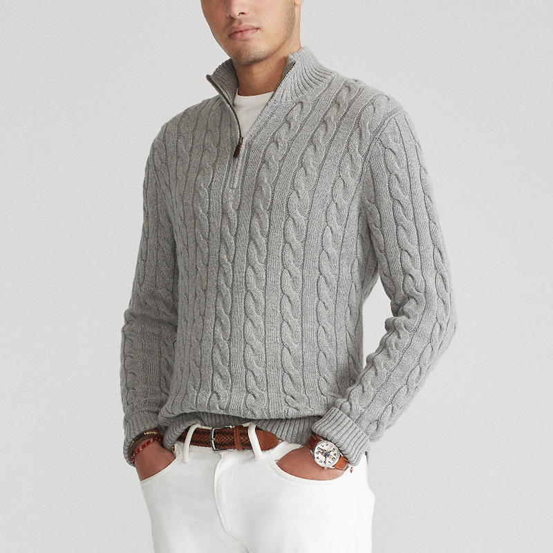 Stilla | Pullover med Fletmønster og Halv Lynlås - Elegant Fritids-Strikpullover