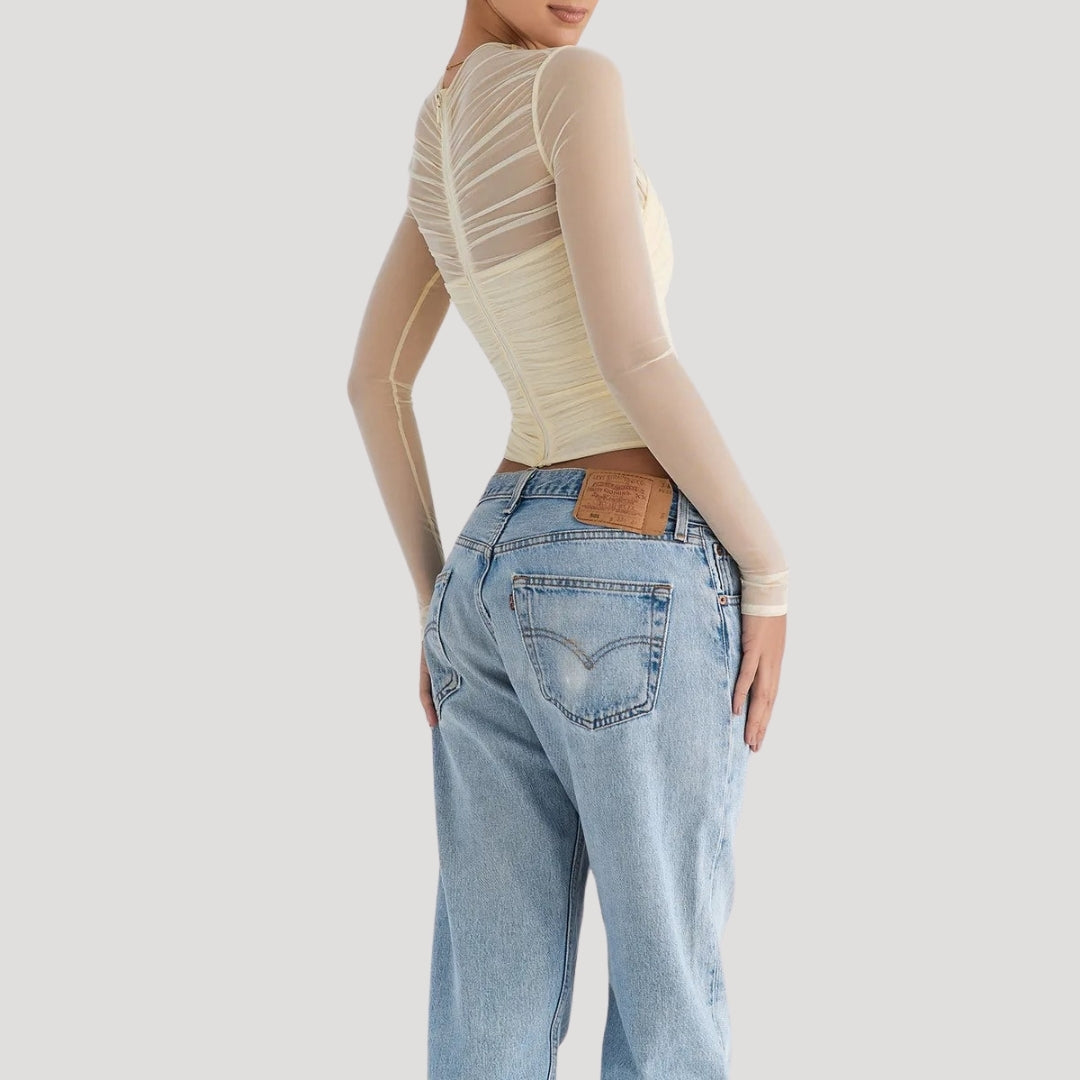 Stilla | Gennemsigtig Mesh Langærmet Wrap Top