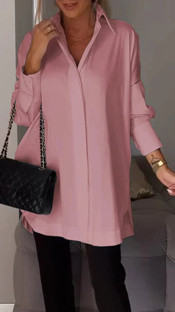 Stilla | Oversize Skjortebluse med Rullede Ærmer
