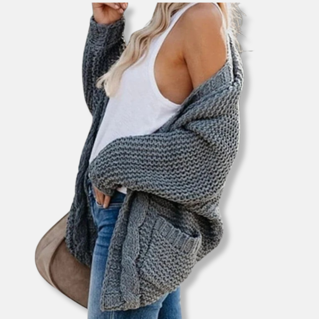 Stilla | Uld Oversized Cardigan Ribbede Åben Frontlommer Cardigan