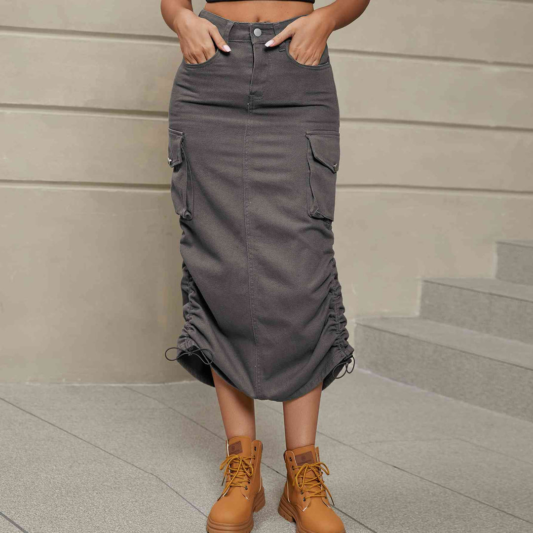 Stilla | Rynket Slids Denim Midi Nederdel