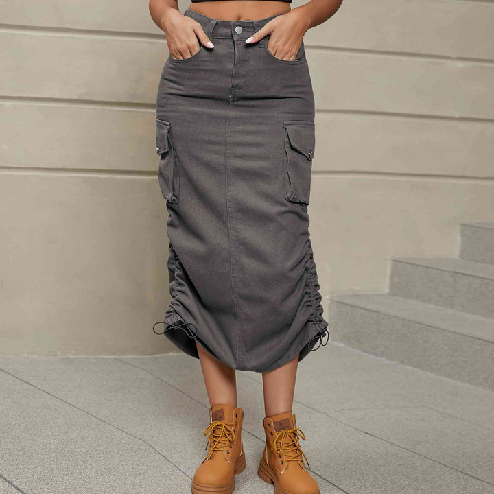 Stilla | Rynket Slids Denim Midi Nederdel
