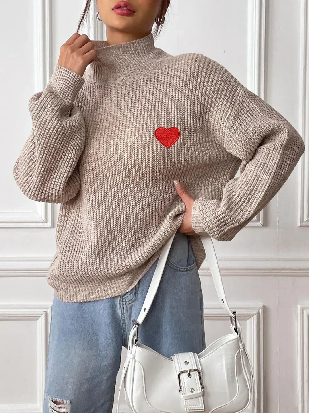 Stilla | Langærmet brusepullover med originalt hjerte-mønster