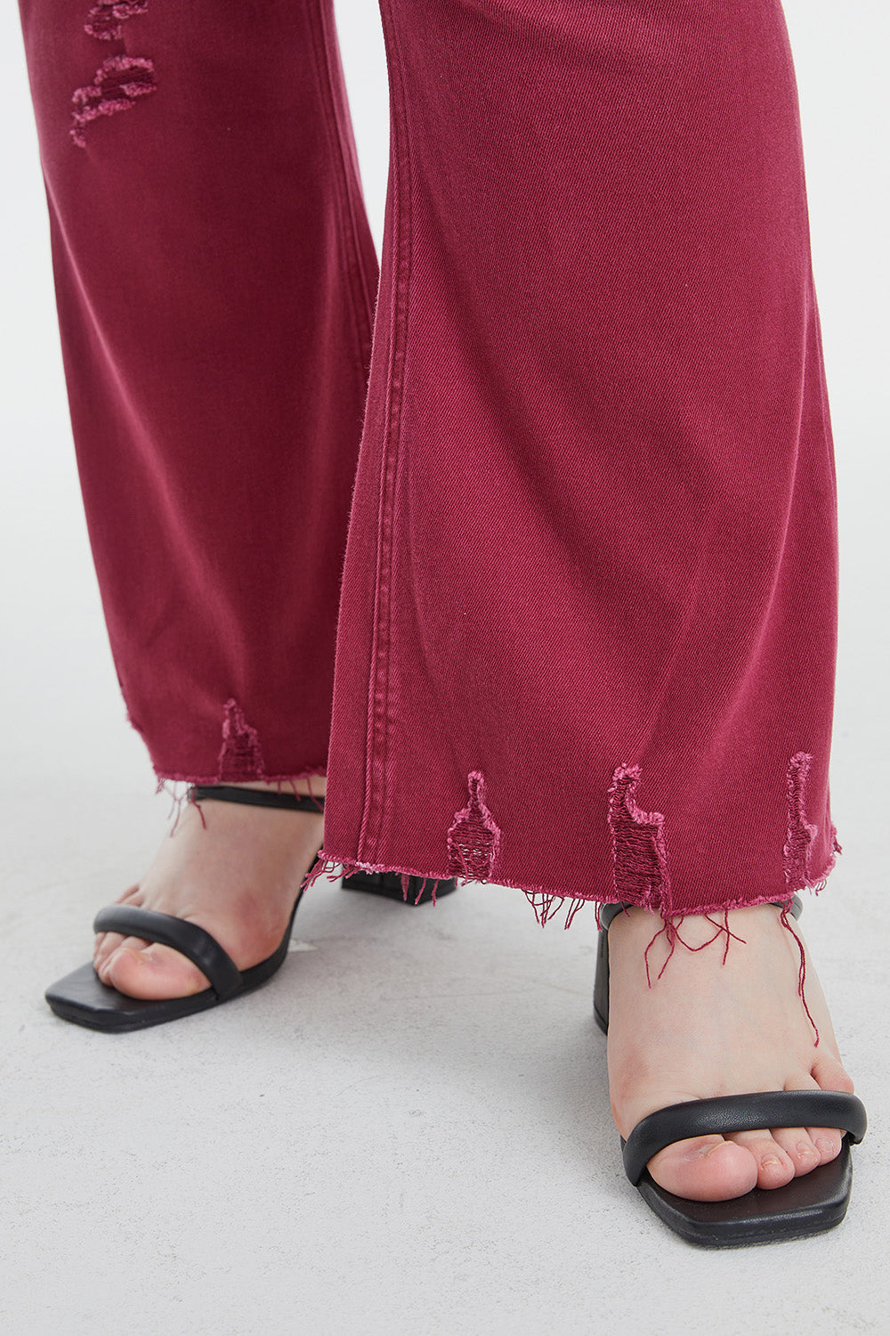 Stilla | Full Size Høj Talje Distressed Raw Hem Flare Jeans