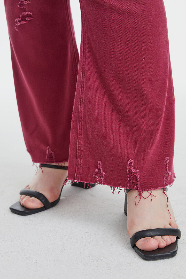 Stilla | Full Size Høj Talje Distressed Raw Hem Flare Jeans