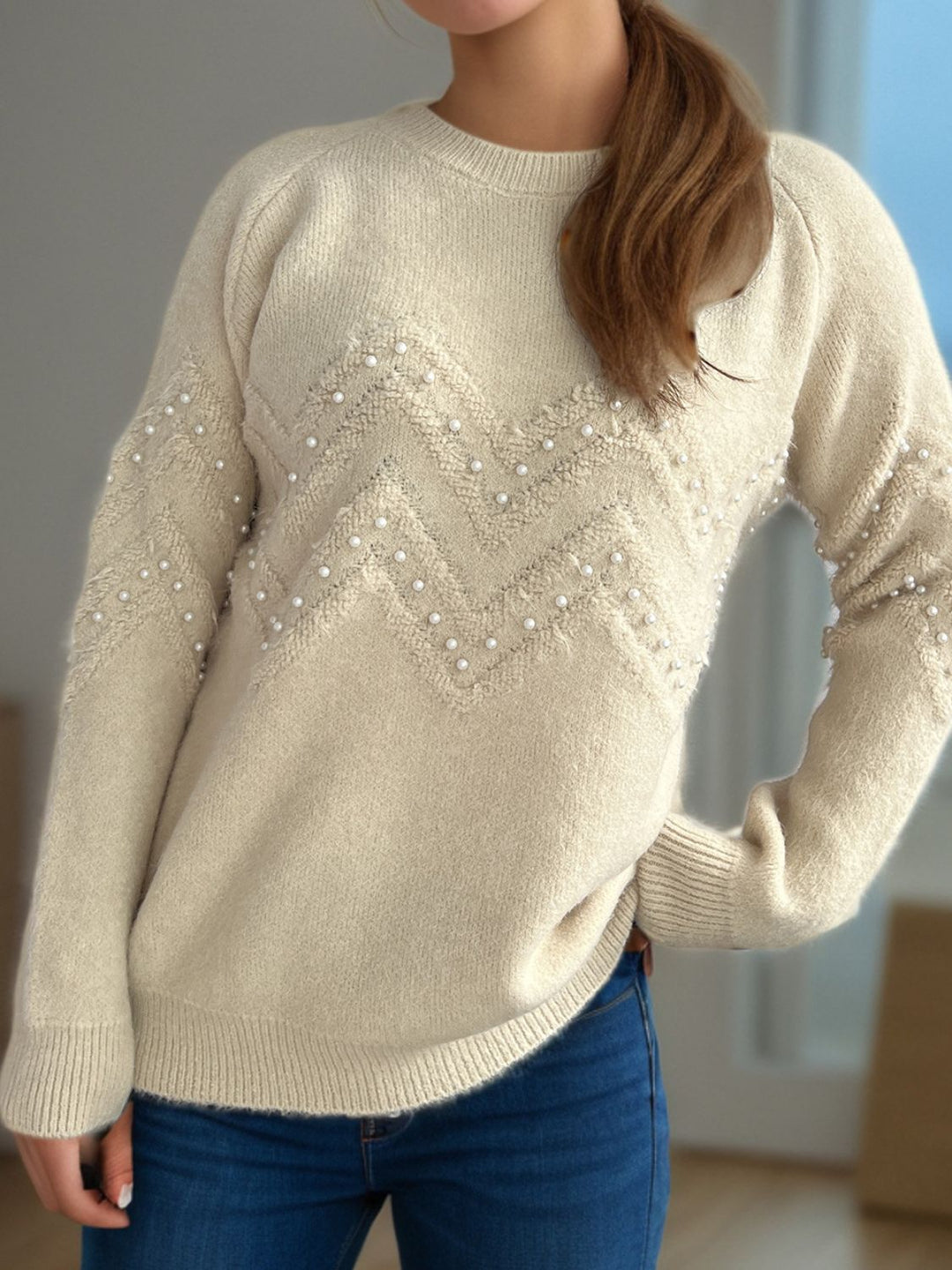 Stilla | Pullover Varm Med Perlepynt