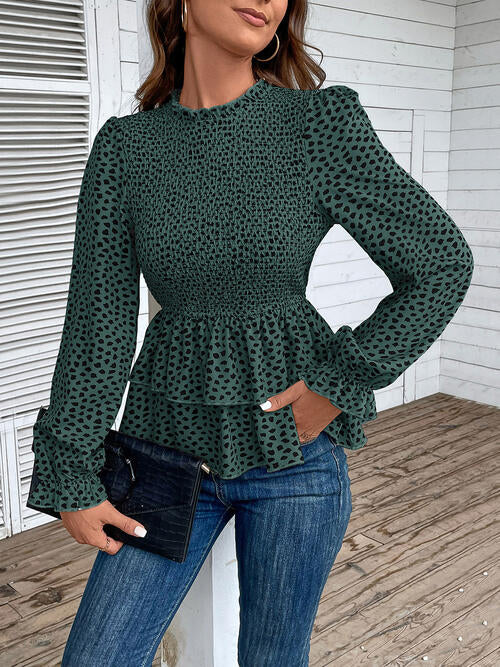 Stilla | Rund hals Smocket Flounceærme T-shirt