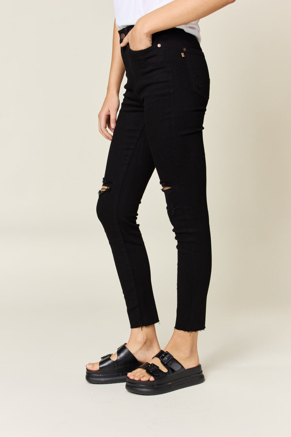 Stilla | Blå Full Size Distressed Tummy Control High Waist Skinny Jeans