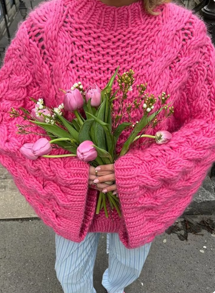 Stilla | Grovstrikket oversized sweater med høj krave