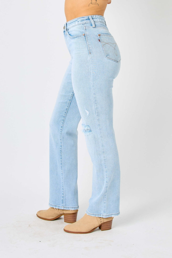 Stilla | Blå Full Size Høj Talje Distressed Straight Jeans