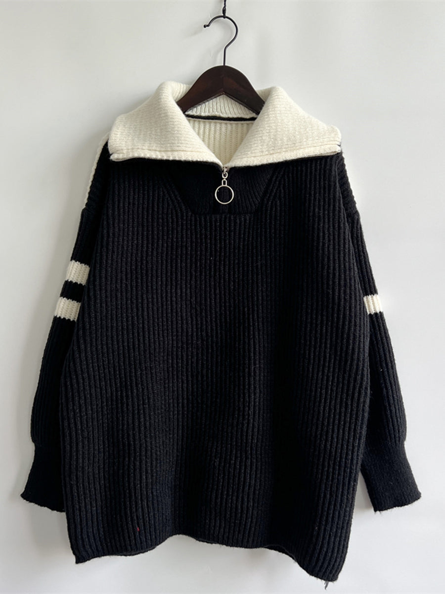 Stilla | To-Farvet Halv Zip Sweater