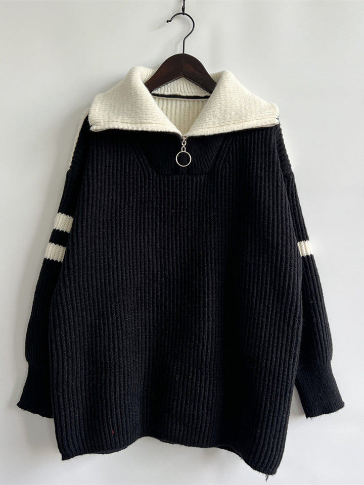 Stilla | To-Farvet Halv Zip Sweater
