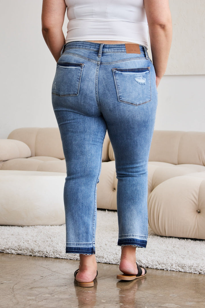 Stilla | Blå Full Size Release Hem Cropped Bootcut Jeans