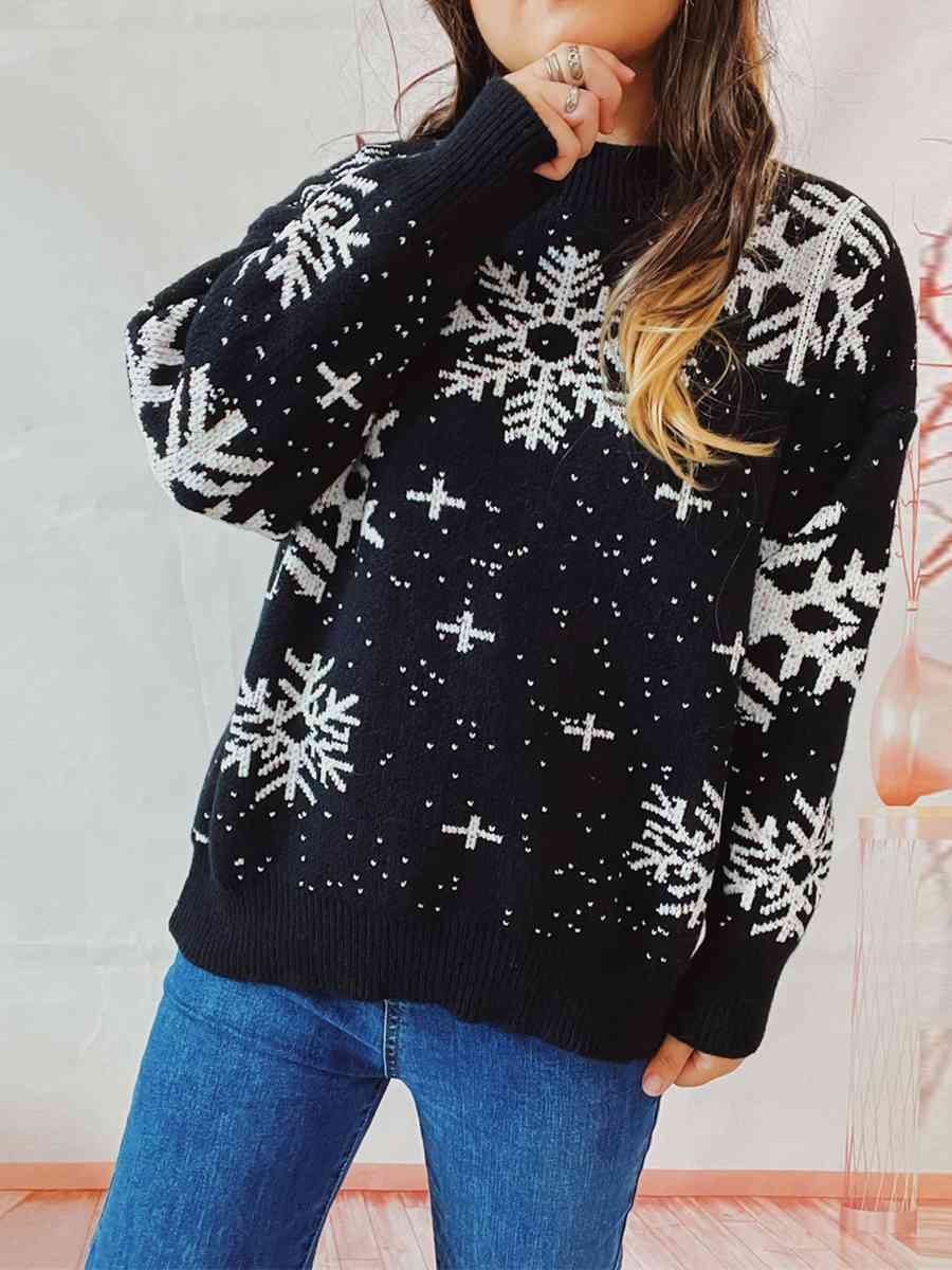 Stilla | Mønstret Droppet Skuldret Sweater