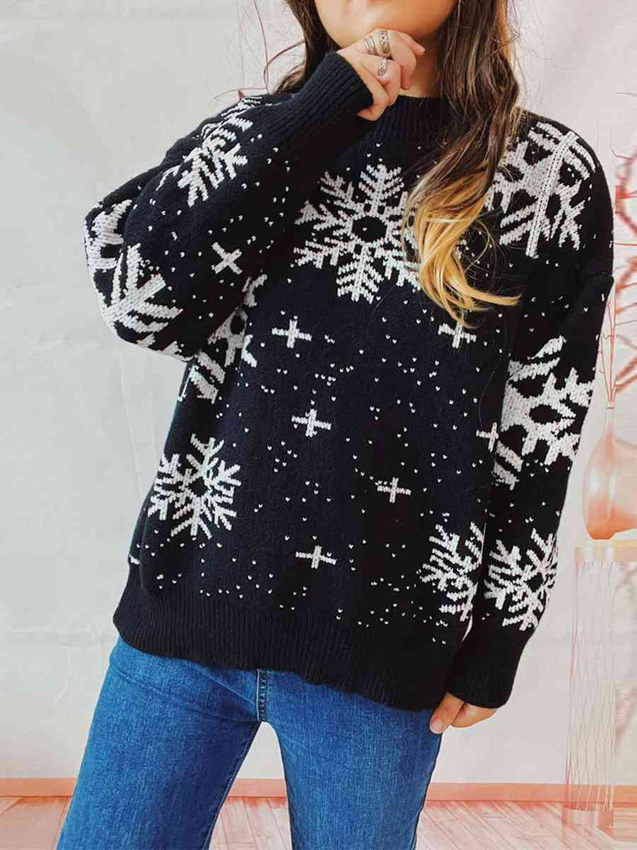 Stilla | Mønstret Droppet Skuldret Sweater