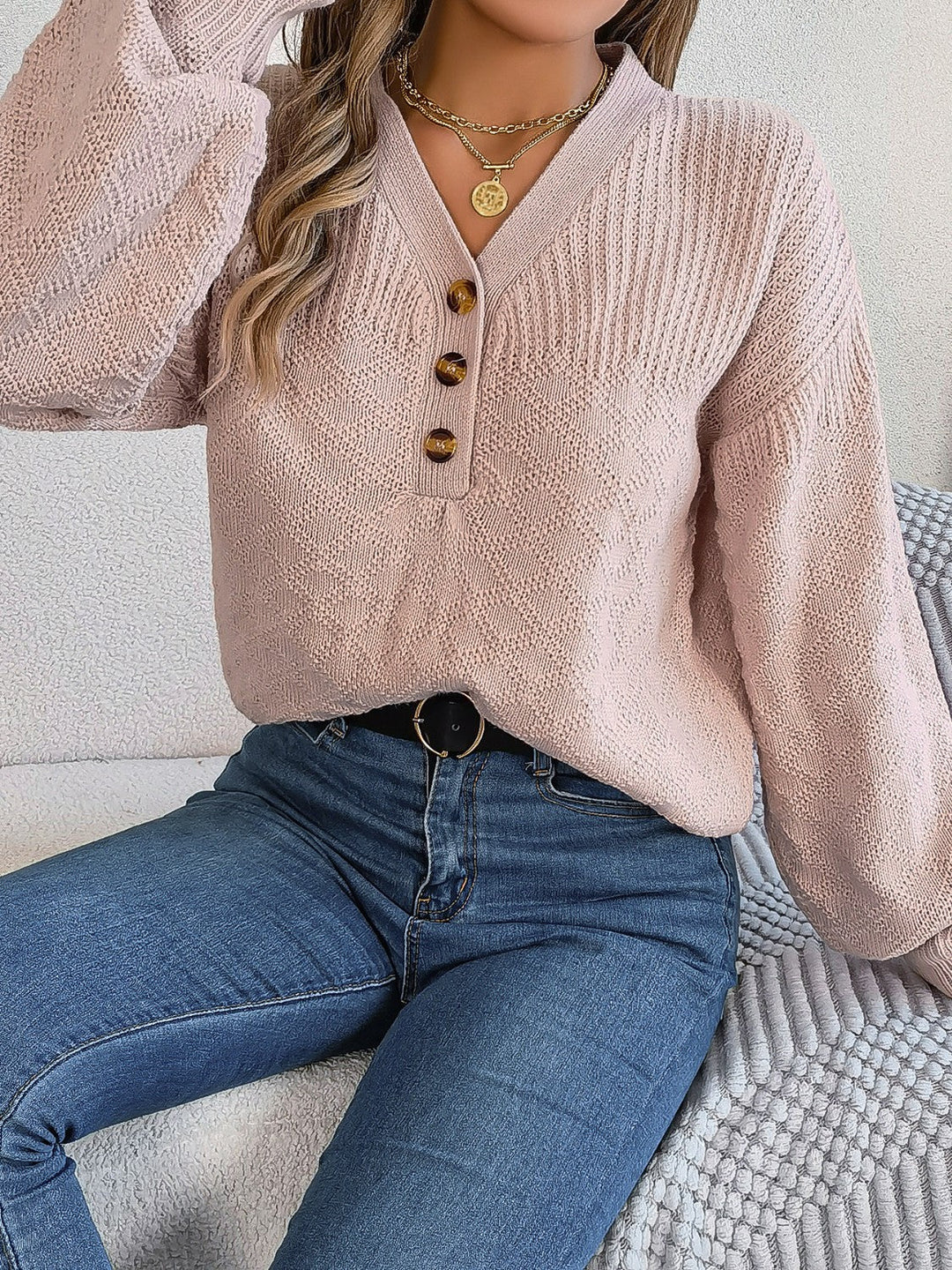 Stilla | Knap V-hals Langærmet Sweater