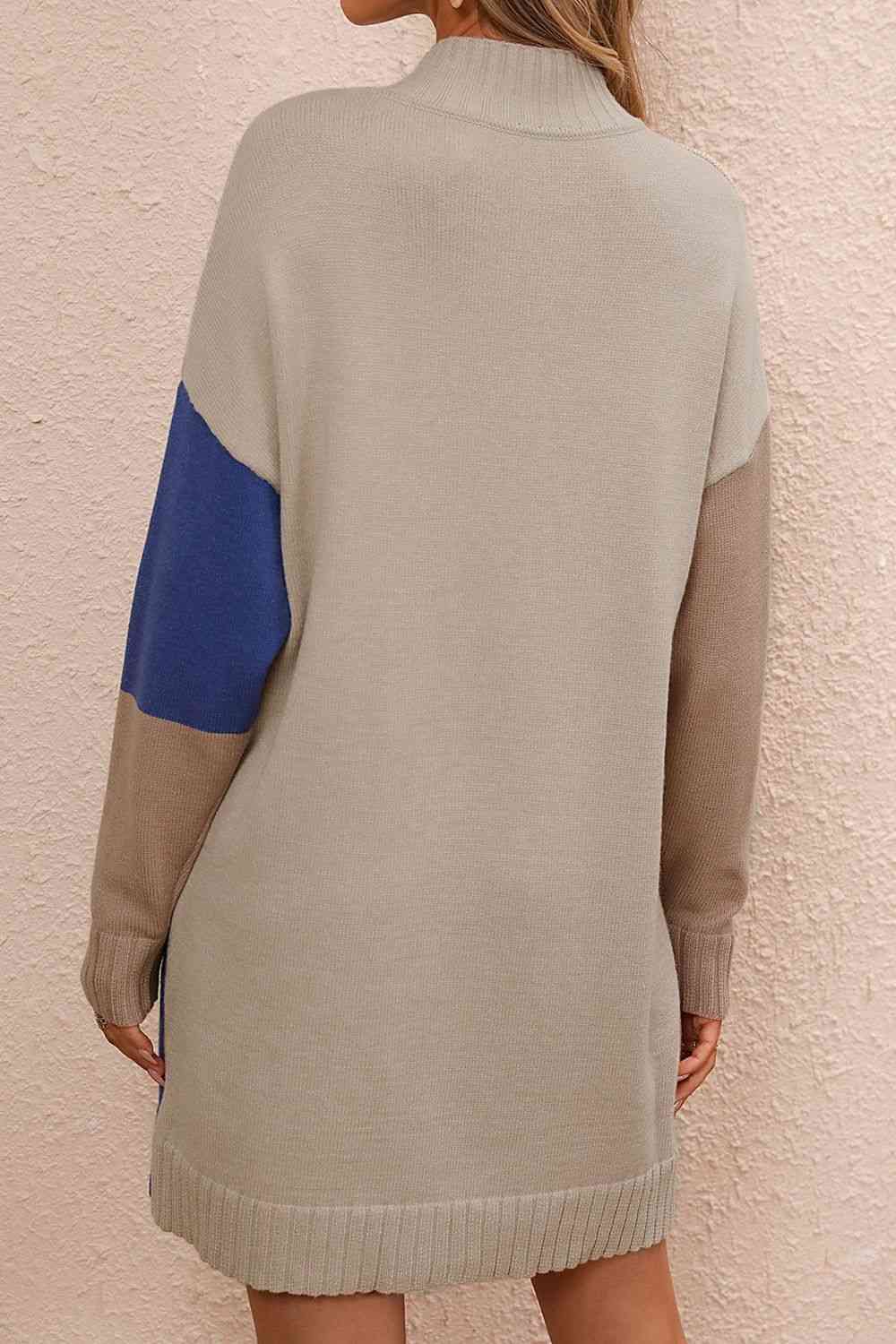 Stilla | Block Mock Neck Drop Shoulder Sweater Dress