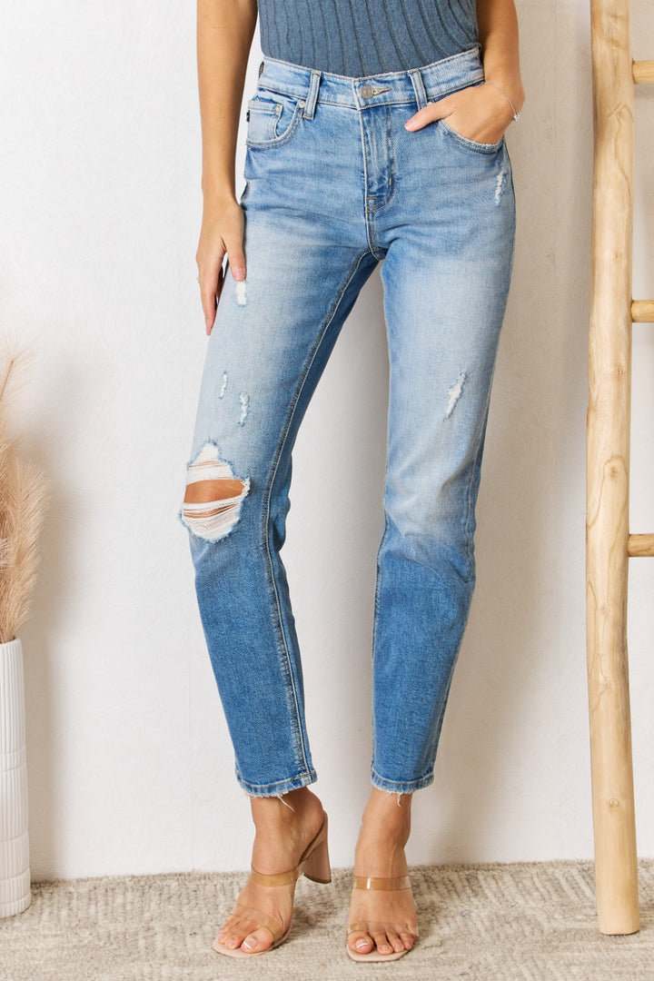 Stilla | Høj Talje Distressed Slim Straight Jeans
