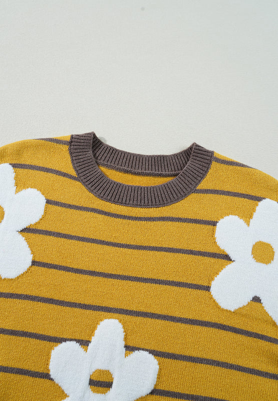 Stilla | Pullover med lange ærmer med blomstermønstrede striber og rundt halsudskæring