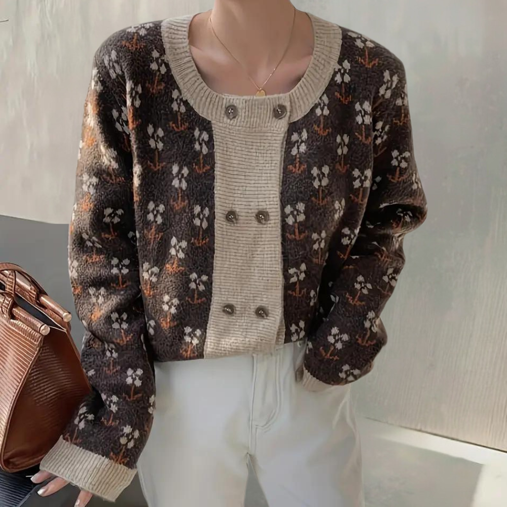 Stilla | Blomsterstrikket Cardigan til Dame