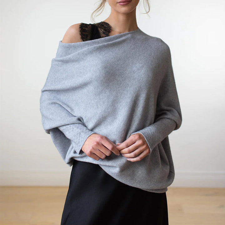 Stilla | Cozy Oversized Strik Sweatshirt med En Carmen Udsnit