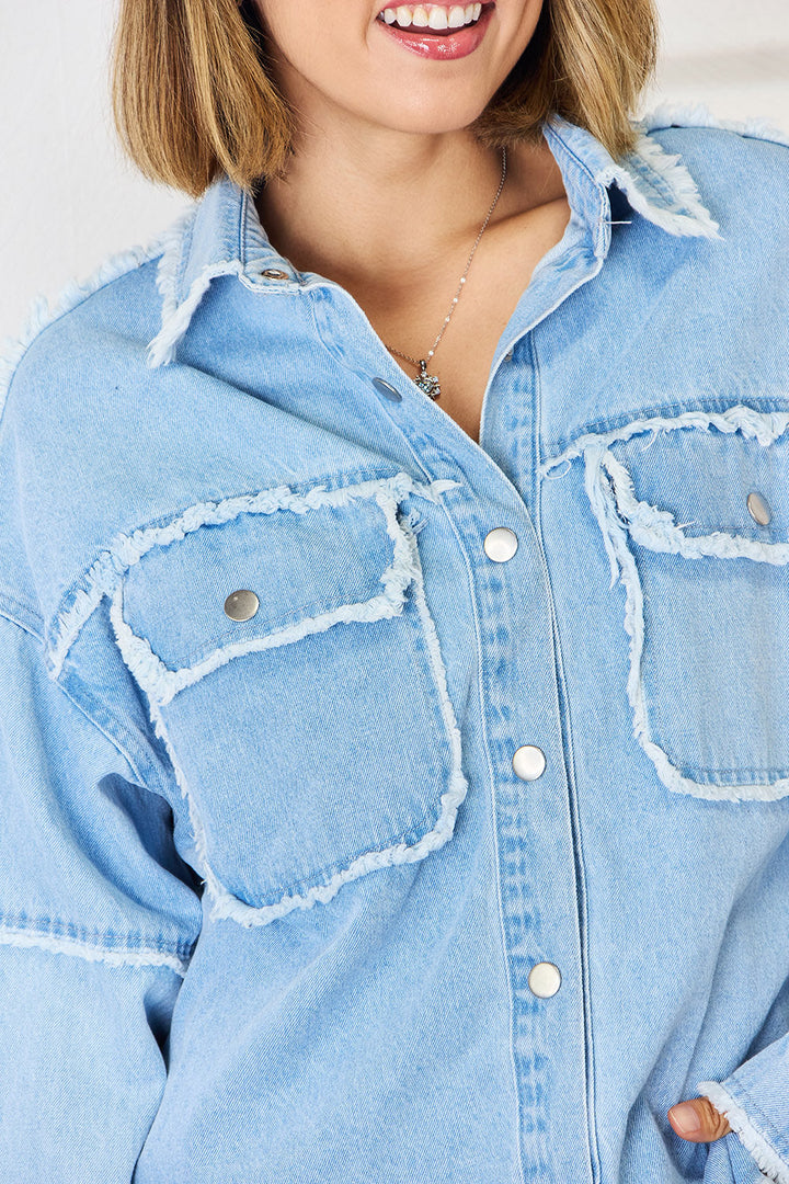 Stilla | Raw Hem Droppet Skulder Denim Top