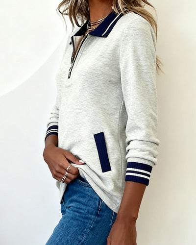 Stilla | Sweatshirt med revers lynlås og kontrastfarve