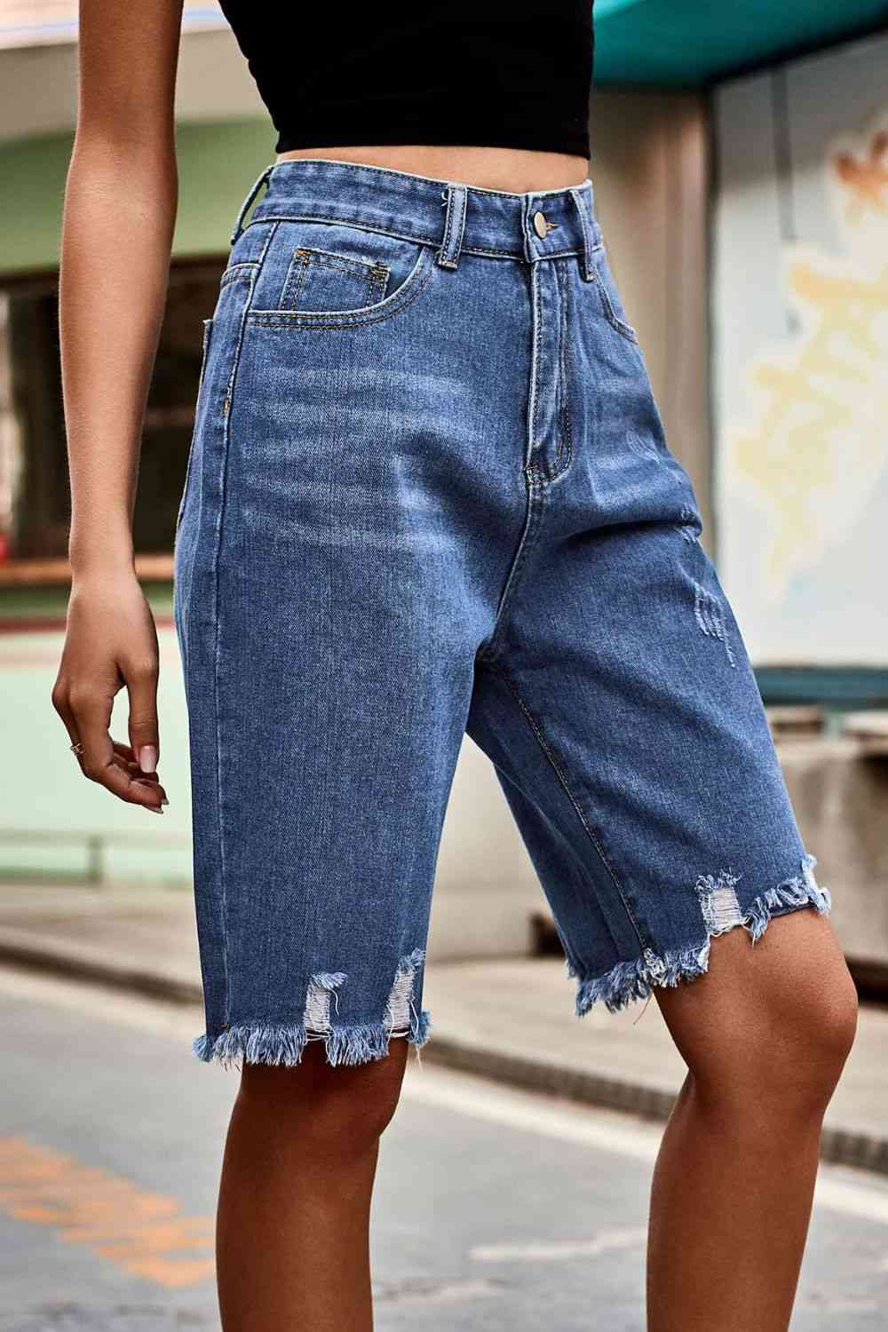 Stilla | Hem Høj Talje Denim Shorts Med Lommer