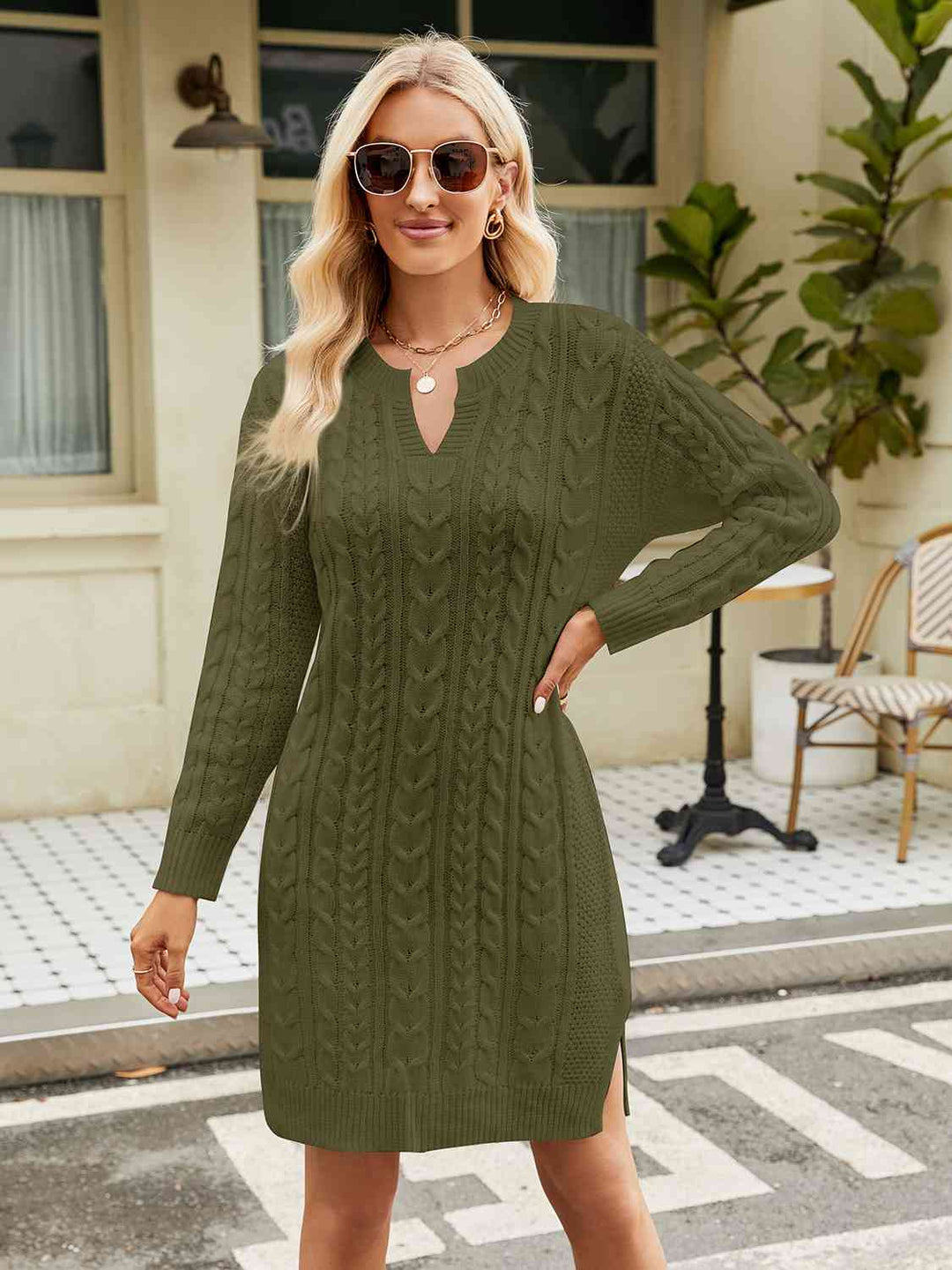 Stilla | Hals Cable-knit Slit Sweater Kjole