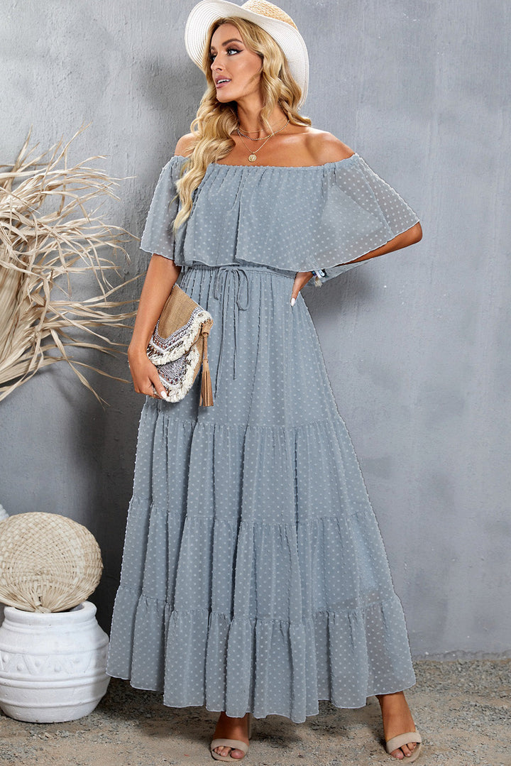 Stilla | Dot Off-Shoulder Lagdelt Maxi Kjole