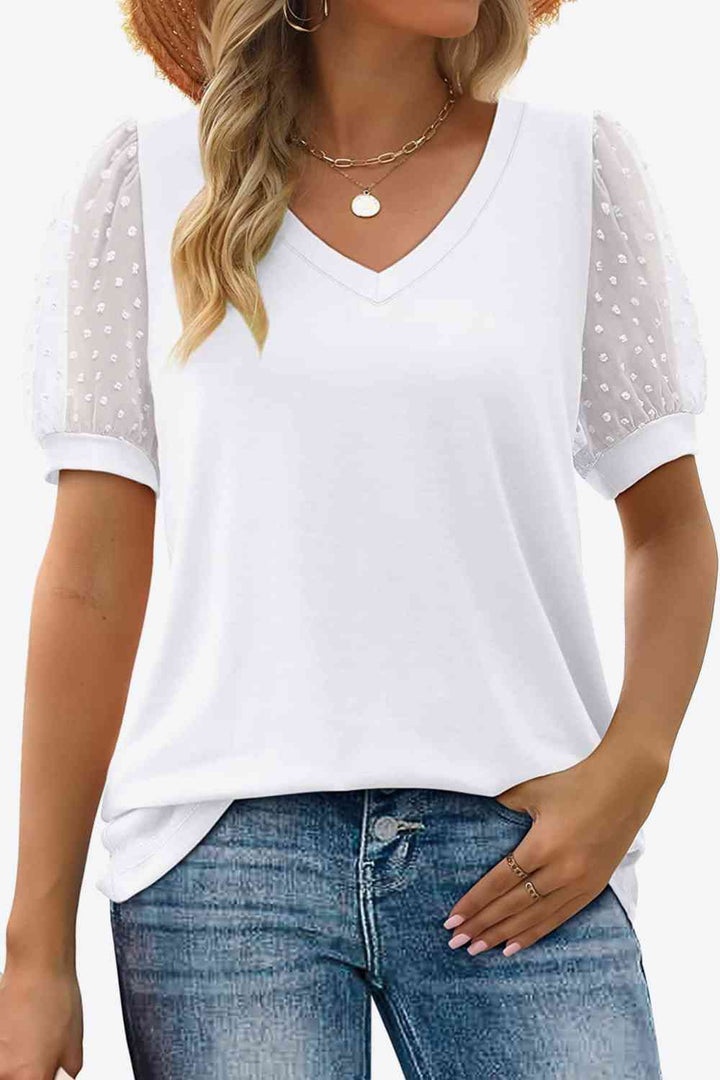 Stilla | Dot Puff Sleeve V-hals Tee