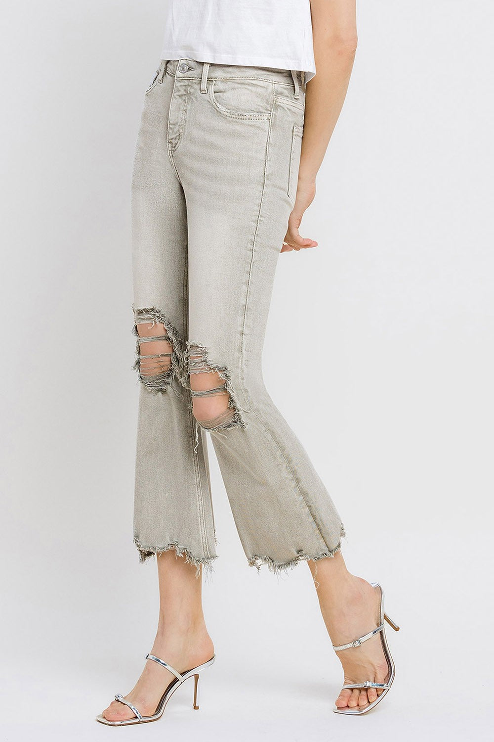 Stilla | Distressed Raw Hem Cropped Flare Jeans