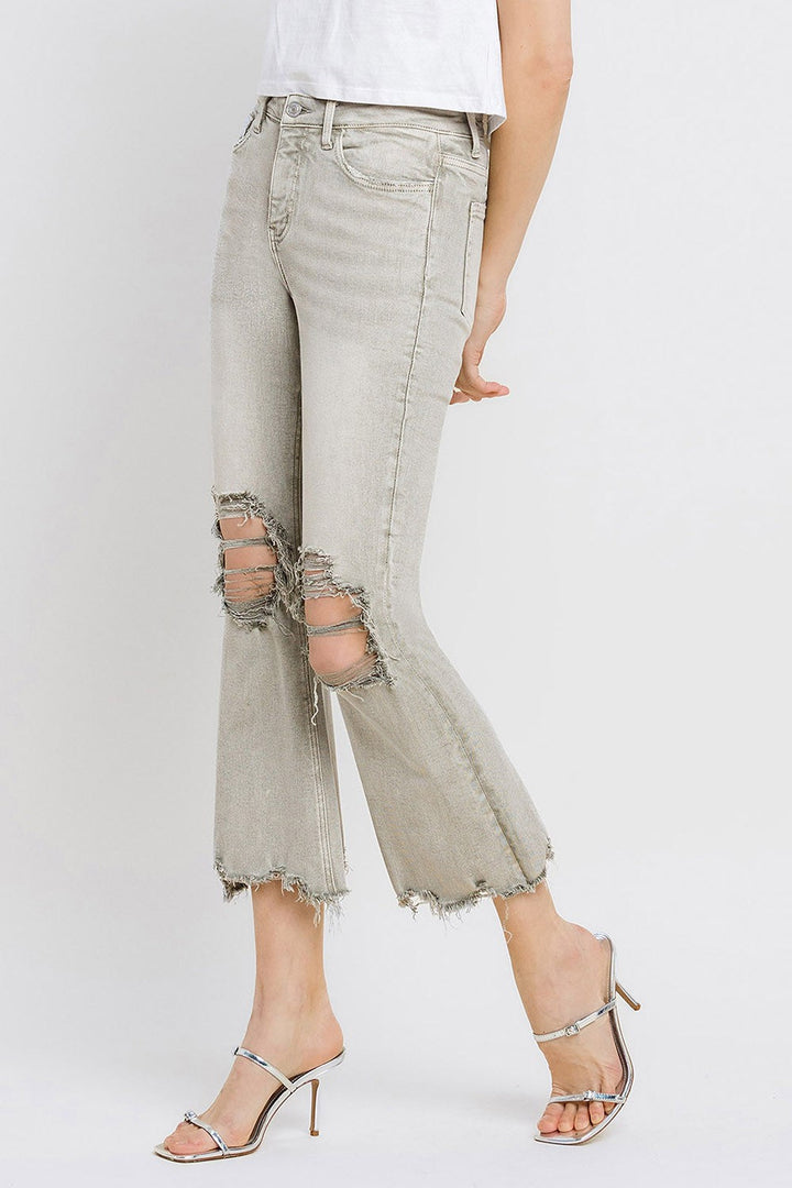 Stilla | Distressed Raw Hem Cropped Flare Jeans