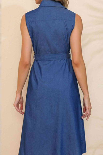 Stilla | Front Belted S Sleeveless Collared Skjorte Kjole