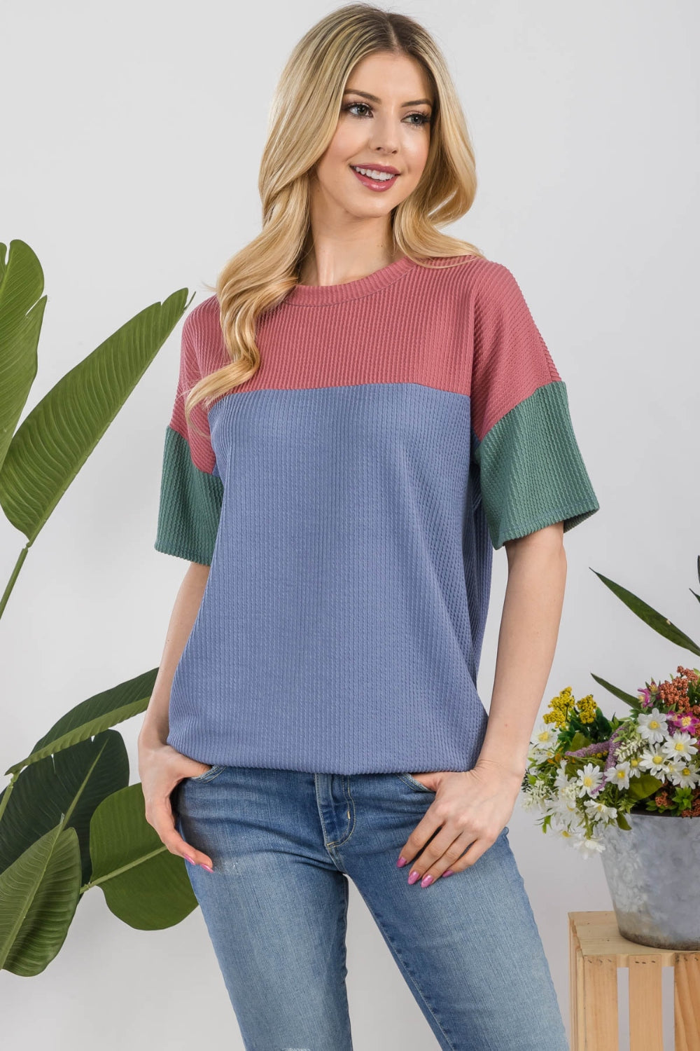 Stilla | Full Size Ribbed Color Block T-Shirt