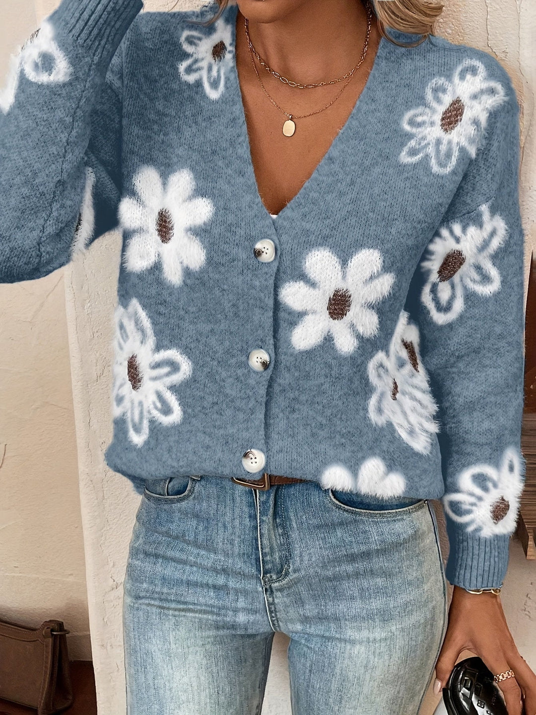 Stilla | Strikjakke med blomster mønster