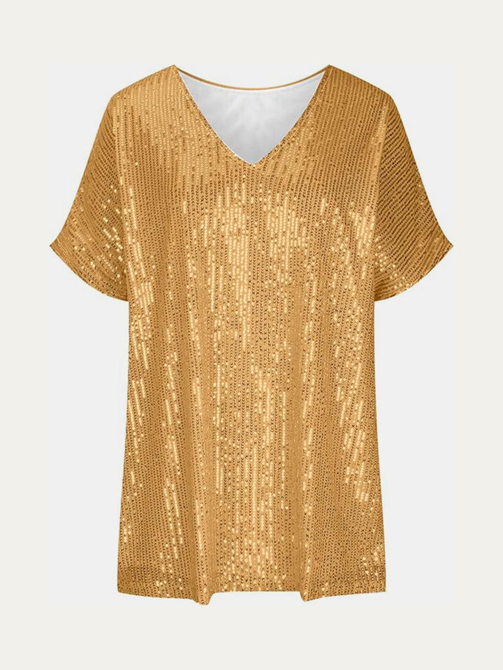 Stilla | Plus Size Paillet V-Hals Kortærmet Top