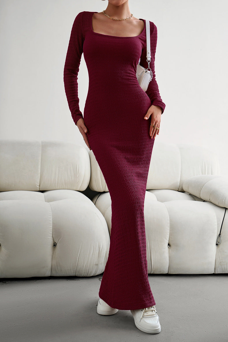 Stilla | Ærme Fyrkantet Hals Maxi Bodycon Kjole