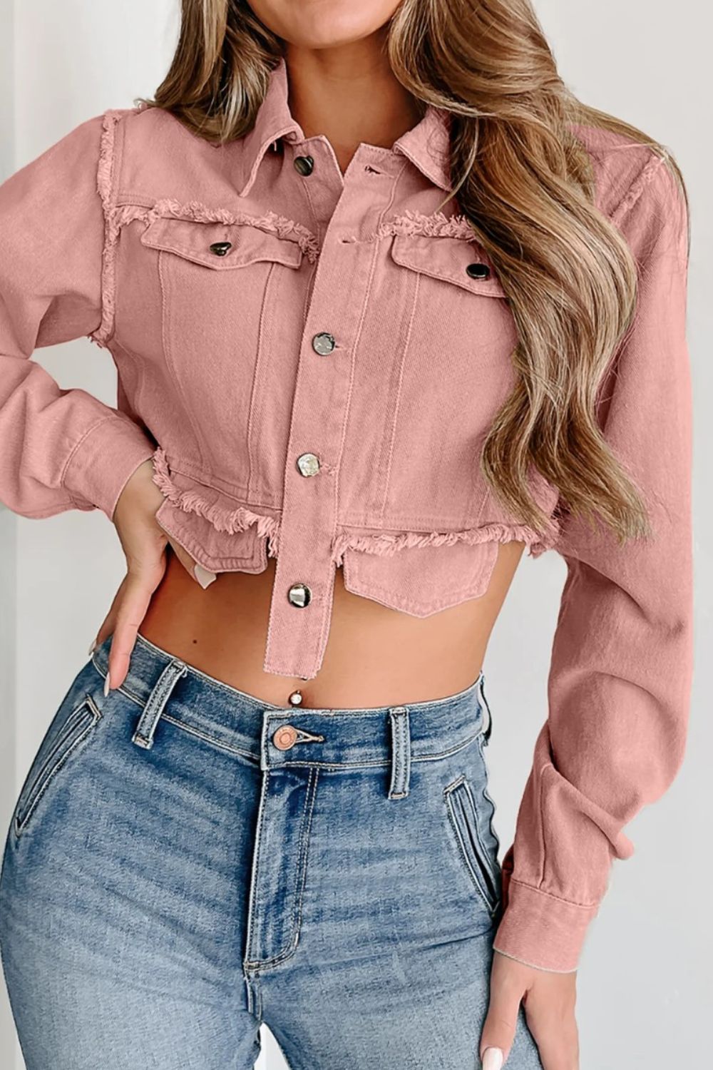 Stilla | Hem Knap Op Cropped Denim Top