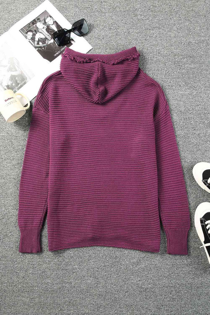 Stilla | Højre Vandret Ribbet Frynse Trim Hætte Sweater