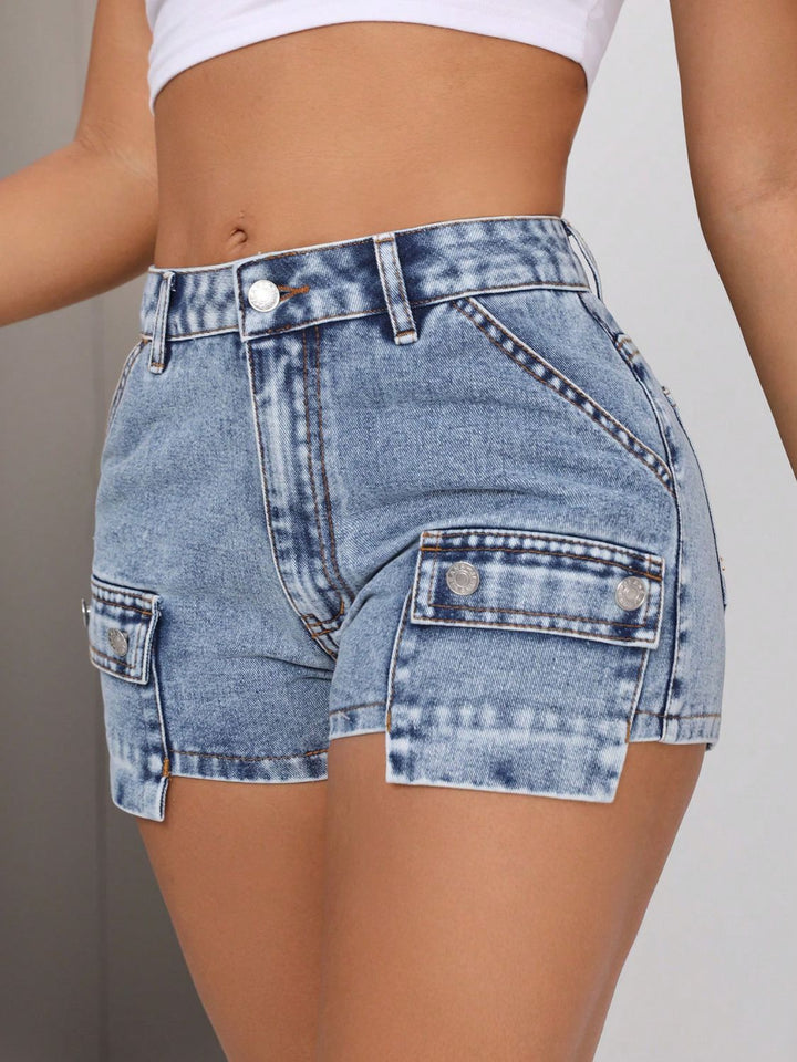 Stilla | Høj Talje Denim Shorts med Lommer