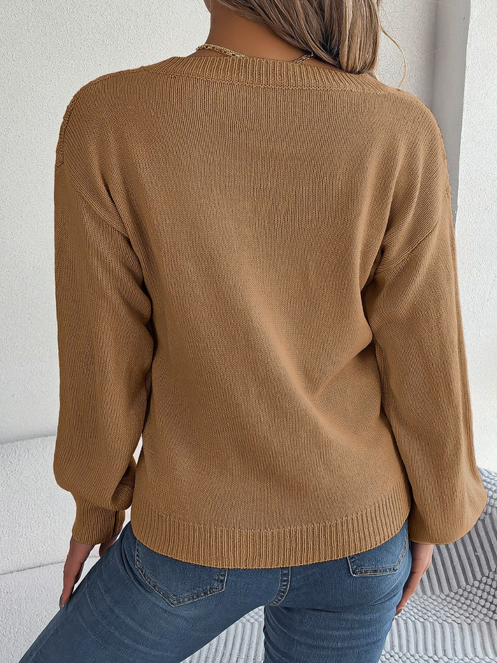 Stilla | Strikket V-hals lanterneærme sweater