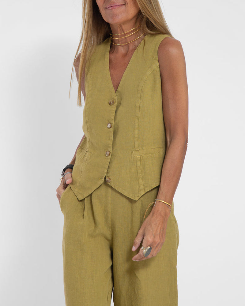 Skovae | Elegant 2-delt sæt linned brede bukser & vest