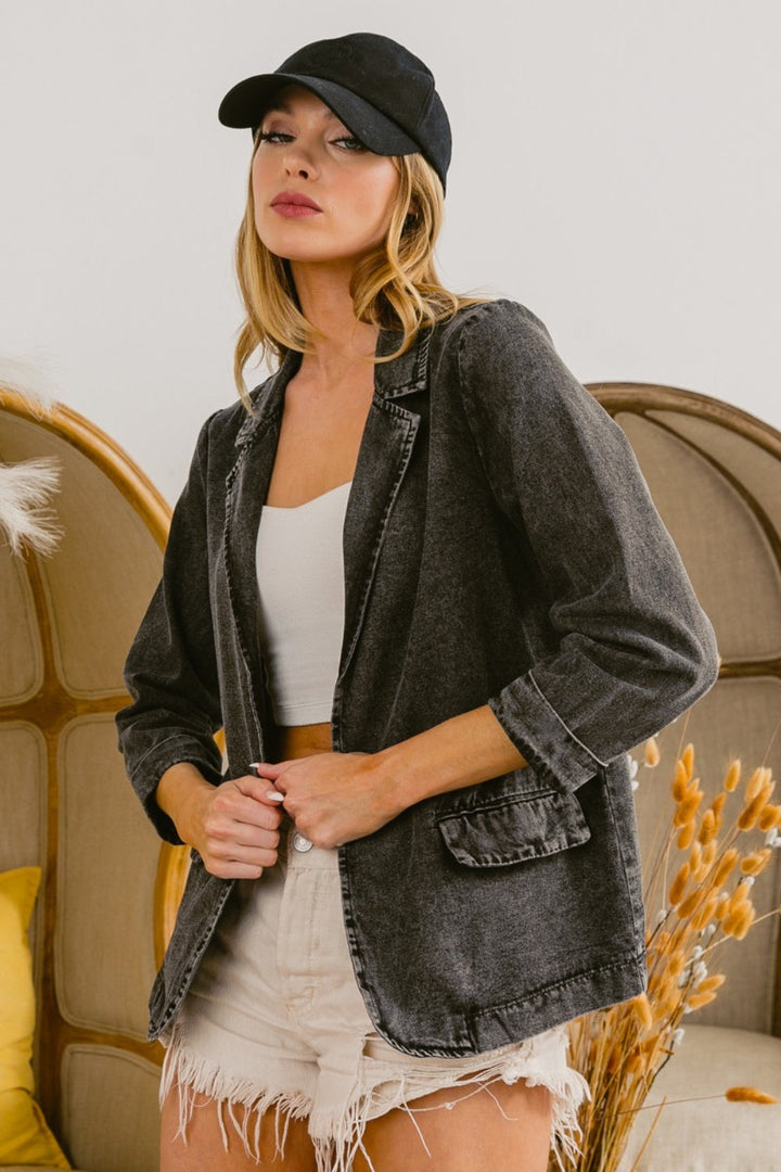 Stilla | Enkeltknappet Vasket Denim Blazer